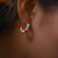 Wholesale Hoop Huggie Latest Design Colorful Enamel Round Circle Hoops Stainless Steel Gold Plated Rainbow Small Chunky Earrings For Women