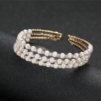 Wholesale Bangle Open Cuff Three Rows Pearl Bracelet Rhinestone Inlaid Adjustable For Friends Sisters Mother And Daughter ML