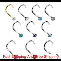 Wholesale Rock Fashion Stainless Steel Colored Crystal Zircon Nose Studs Hooks Bar Pin Nose Rings Body Piercing Jewelry For Women Party Jewelry Ixsj9