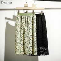 Wholesale Skirts Women s Elegant Lace Floral Skirt Korean High Waist Knitted Black Reversible Straight Knee Length Saias Spring Sk675
