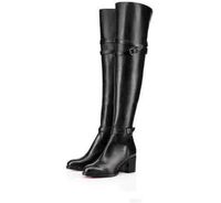 Wholesale Italian made Birgit Flat Black Geunine Leather Sexy Over the Knee Boots Woman Comfortable Boot With Lady Slim Women Party Dress