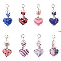 Wholesale NEWHeart Shape Key Ring Party Favor Colorful American Flag Keychains Independence Day Key Chain Souvenir Gift RRF12683