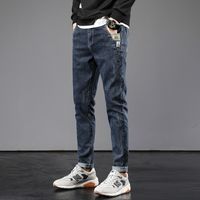 Wholesale 2021 New Korean Style Fashion Men Jeans High Quality Retro Black Blue Casual Cotton Denim Trousers Vintage Designer Slim Fit Pencil Pan S874