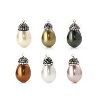 Wholesale doreen box shell micro paved charms drop clear rhinestone imitation pearl pendants diy making necklace bohemian jewelry gift pc