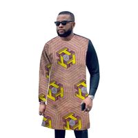 Wholesale Ethnic Clothing Asymmetric Design Men s Patchwork Tops O neck Wax Black Long Sleeve Shirts Custom African Party Wear