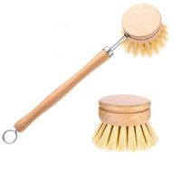 Wholesale Natural Wooden Long Handle Pan Pot Brush Dish Bowl Washing Cleaning Brush Replacement Brush Heads Household Kitchen Cleaning Tools DHE1821