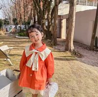 Wholesale Preppy style little girls dress kids splicing floral embroidery Bows shawl princess dress spring children lapel single breasted long sleeve clothes Q4301