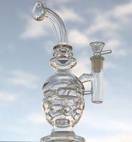 Wholesale Glass bong recycler dab rig oil rig hollow out design glass water pipe fab egg heady glass bubbler with mm joint