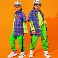 Wholesale Stage Wear Kids Hip Hop Dance Costume Fashion Fluorescent Green Pants Performing Jazz Dress Girls Street BI027