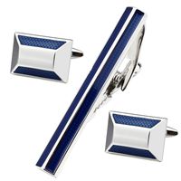 Wholesale HAWSON Trendy Blue Tie Clips Cufflinks Men Enamel Cuff link and Tie Clip Sets Fashion Copper Metal Tie Pin Sets