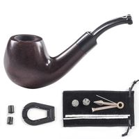 Discount small wood pipes Smoking Pipes 1set Set Small Wooden Carved Pipe Bending Type Filter Ebony Wood Portable