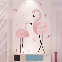 Wholesale shijuekongjian Pink Flamingo Wall Stickers DIY Birds Animal Mural Decals for House Kids Rooms Baby Bedroom Nursery Decoration
