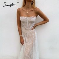 Wholesale Simplee Sexy white lace summer women maxi dresses Beach spaghetti strap backless plus size dress Mesh femme long dress vestidos