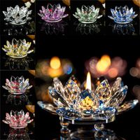 Wholesale Decorative Objects Figurines Colors Crystal Glass Lotus Flower Candle Tea Light Holder Buddhist Candlestick Wedding Bar Party Valentine