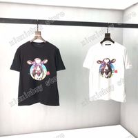 Wholesale 21ss men printed t shirts designer rose cow printing letter clothes short sleeve mens shirt tag red white black