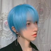 Wholesale Synthetic Wigs Cosplay High Temperature Fiber Sky Blue Male Short Straight Hair Style Wig Fluffy Natural Female