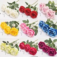 Wholesale Valentine Day Artificial Roses Flowers Simulation Flannel Single Stem Flowers Wedding Living Room Bedroom decoration Pink Rose Red FHH21