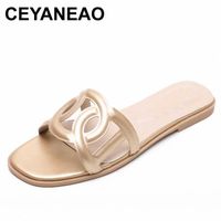 Wholesale CEYANEAOFemale Summer Leisure The Word Drag New Flat Bottom Flat With Toe Sweet Drag Outside Wearing Sandals Slippers Beach Shoe Womens Trainers Kids R
