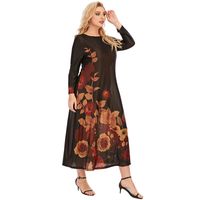 Wholesale Casual Dresses Spring Summer Long Sleeve Dress Women O Neck Floral Print Loose Plus Size Smocked Maxi Clothing