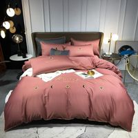 Wholesale Bedding Sets Four piece Light Luxury Cotton Double Household Bed Sheet Quilt Cover Embroidered Little Bee Fashion Bean Paste