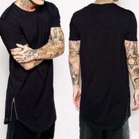 Wholesale New Clothing Mens Black long t shirt Zipper Hip Hop longline extra long length tops tee tshirts for men tall t shirt