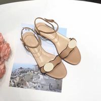 Wholesale 2021 designers most fashionable design womens sandals metal buckle leather flat bottom size comfortable luxury atmosphere