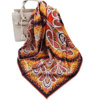 Wholesale Scarves Twill Silk Scarf Kerchief For Women Vintage Ethnic Tribal Style Flower Print Shawl Hijab Head Neck Bandana cm