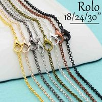 Wholesale 20 Inch Chain Necklaces Women Rolo Link Necklace for Jewelry Making Silver Plated Gold Bronze Copper