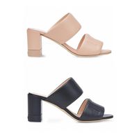 Wholesale New Women Leather Slides Summer High Heels Embossed Double Strap Sandals Lettering Mule Shoes Ladies Wedding Beach Sandals With Box