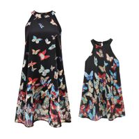 Wholesale Parent Child Summer Butterfly Print Chiffon Dress Mother Daughter Outfit Mommy and Me Family Easter Dresses Matching Outfits