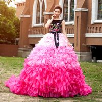 Wholesale Unique Colorful Country Pink Wedding Dresses With Embroidery Vintage Organza Ruffles Gothic Wedding Dress Sexy Backless vestidos De novia