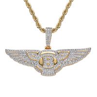 Wholesale 18K Gold Plated Angel Wings Necklace Pendant Iced Out Zircon Mens Bling Jewelry Gift