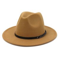 Wholesale Faux Wool Solid Pannama Style Jazz Hat Felt Fedora Hats Chain Leather Decor Women Ladies Couple Church and Party Caps