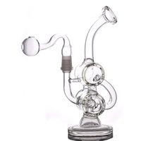Wholesale Top quality glass bong recycler dab oil rig smoking water pipe inch Double Barrel glass bubbler bong with mm glass oil burner pipe