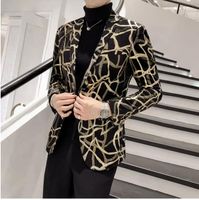 Wholesale Men s Suits Blazers Brand Men Floral Blazer Wedding Party Colorful Plaid Gold Black Sequins Design DJ Singer Suit Jacket Fashion Outfit