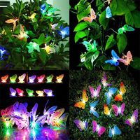 Wholesale 20 Led Solar Powered Butterfly Fiber Optic String Lights Waterproof Outdoor Garden New Year Christmas Decorations for Home