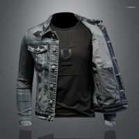 Wholesale Men s Jackets Spring And Autumn High Quality European Code Plain Embroidered Stand Collar Slim Retro Long Sleeve Denim Jacket1