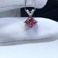 Wholesale Chains S925 Sterling Silver V Shaped Pink Princess Moissanite Pendant Necklace Passed Diamond Test Perfect Cut Necklaces Gift