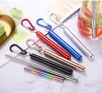 Wholesale Colorful Portable Reusable Folding Drinking Straws Stainless Steel Metal Telescopic Foldable Straws with Aluminum Case GWF12639