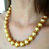 Wholesale 16mm south sea shell pearl round golden pearl love necklace Huge inch accessories aurora classic irregularity cultivation