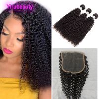 Wholesale Indian Virgin Human Hair Kinky Curly Three Bundles With X5 Lace Closure Baby Hair Extensions Yirubeauty inch