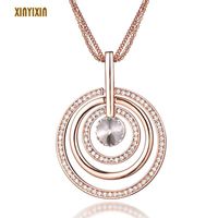 Wholesale Pendant Necklaces Luxury Round Crystal Circles Long Necklace For Women Elegant Office Jewelry Three in one Chain Rose Gold Christmas Gift
