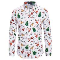 Wholesale Men s Dress Shirts Autumn Casual Shirt Long Sleeve Turn Down Collar Santa Claus Christmas Socks Print Button
