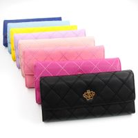 Wholesale Ladies Women Long Wallet Daily Use Clutches Handbag PU Leather Lingge Clutch Card Button Clutch Fashion Crown Two Fold Purse