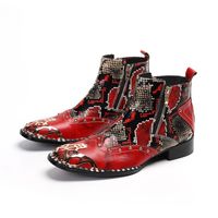 Wholesale Italian Classic Snake Skin Studded Men Ankle Boots Square Toe Genuine Leather Dress Party Cowboy Bota Masculina Shoes Man