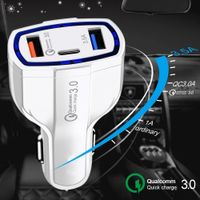 Wholesale 3 in USB Car Charger fast Charging type C QC Fast PD usbc Chargers Adapter for iPhone Pro Max X Plus and Samsung S21 S20 S10 Note Smart Phones