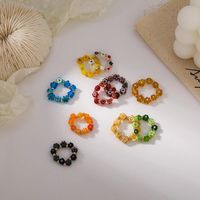 Wholesale Vintage Acrylic Beaded Rings Cute Minimalist Coloful Beads Flower Stacked Finger Rings Stretch Rope for Women Party Gift Jewelry