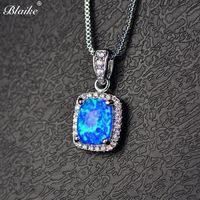 Wholesale Pendant Necklaces Blaike Purple White Blue Green Fire Opal Stone For Women White Gold Filled Birthstone Charms Necklace