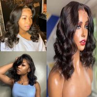 Wholesale Transparent x5 Lace Closure Wig Brazilian Natural Loose Wave Short Bob Wigs For Women Human Hair Pre Plucked