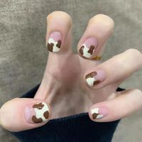 Wholesale False Nails Cow Pattern Nail Patch Sweet Style Removable Short Paragraph Manicure Save Time Jelly Gel Type